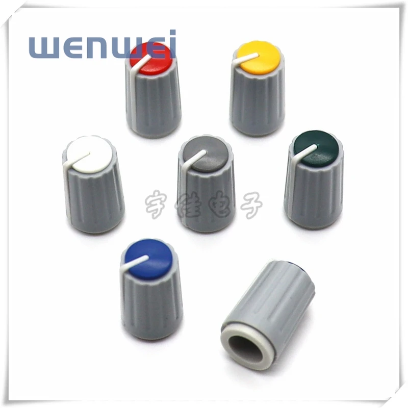 Description Picture 3 of item10Pcs/Lot Plastic Tricolor Knob Cap Mixer Cap D Shaft Handle Potentiometer Knob Cap Volume Switch Cap 6MM half-shaft