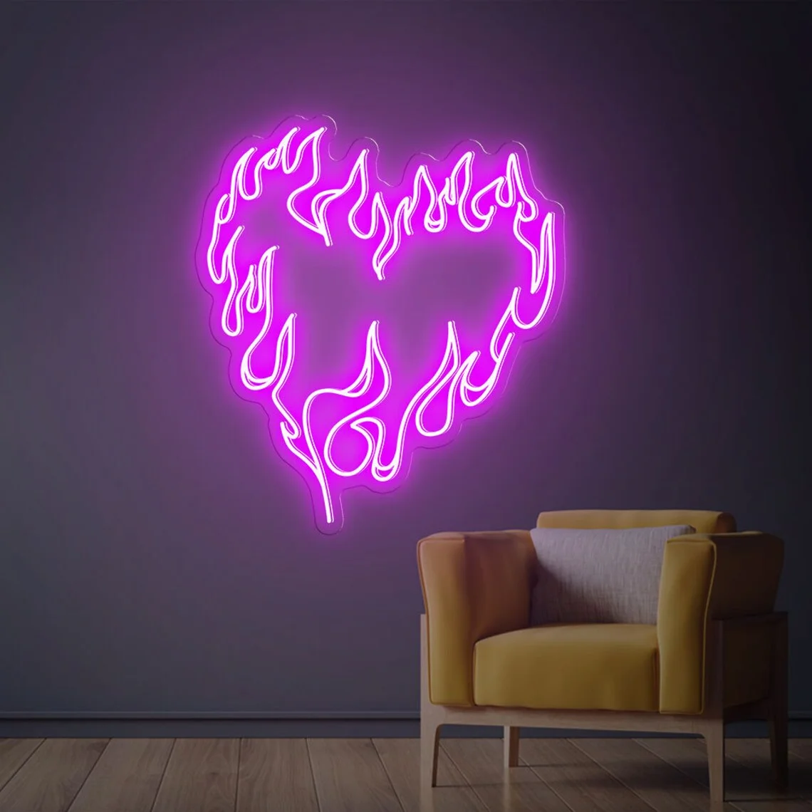 

Heart with Fire Neon Sign Custom Handmade Heart Fire Art Neon Art Wall Decor Personalized LED Kids Room Home Bedroom Decor