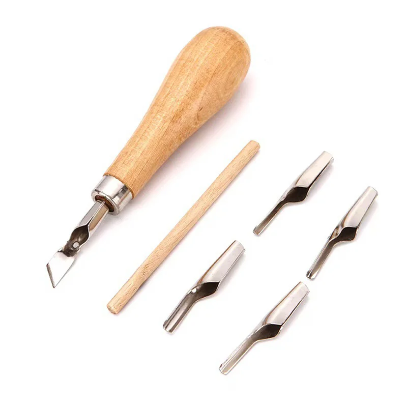 Wood Carving Chisel Tools Professional Rubber Stamp Carving Tools 5 Blade Bits For Print Sculpture Basic Detailed