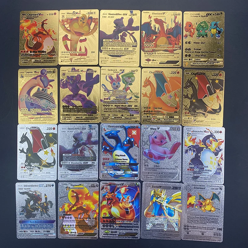 20 Pezzi Carte Pokemon Pikachu Oro Argento Colorato Vmax Gx Vstar Collezione Inglese Carta Giocattoli Regali