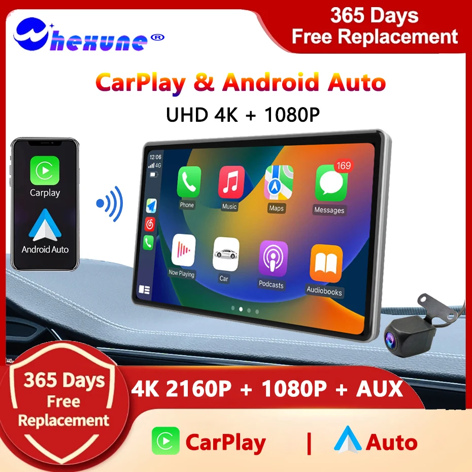 

7" 4K Car DVR Wireless Carplay & Android Auto WiFi Bluetooth AUX Dash Cam Cameras GPS Navigation Dual Recording Video Recorder