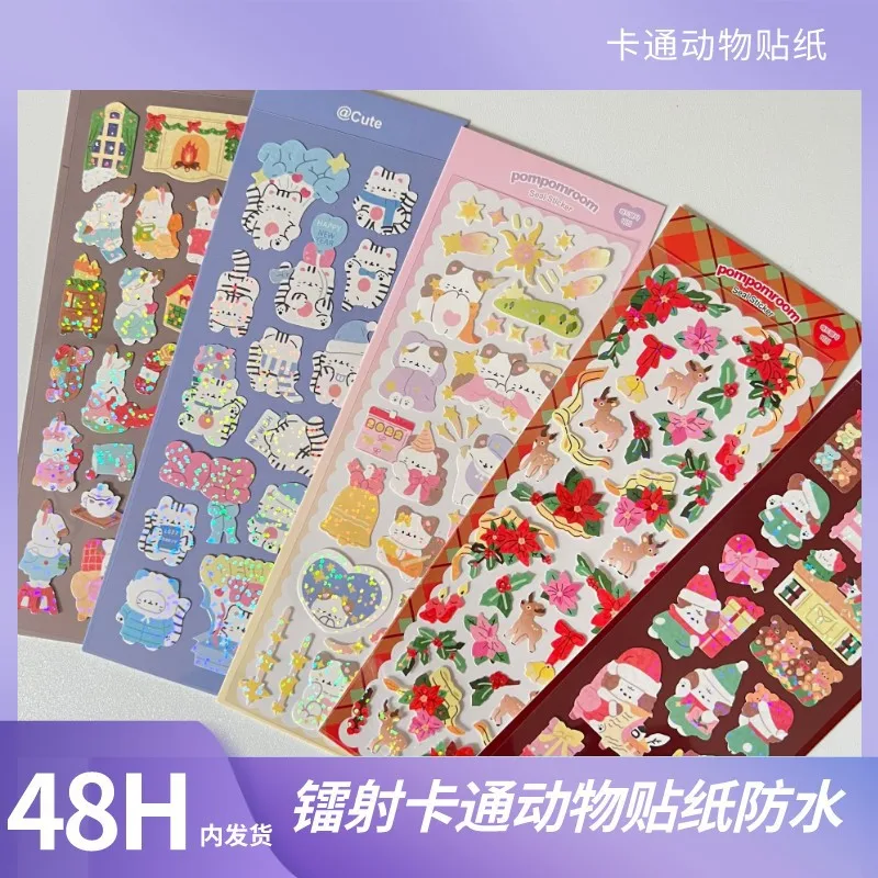 

Милая мультяшная лазерная наклейка в Корейском стиле Ins с картой Goo, украшение «сделай сам», ручная запись, наклейки для канцелярских принадлежностей