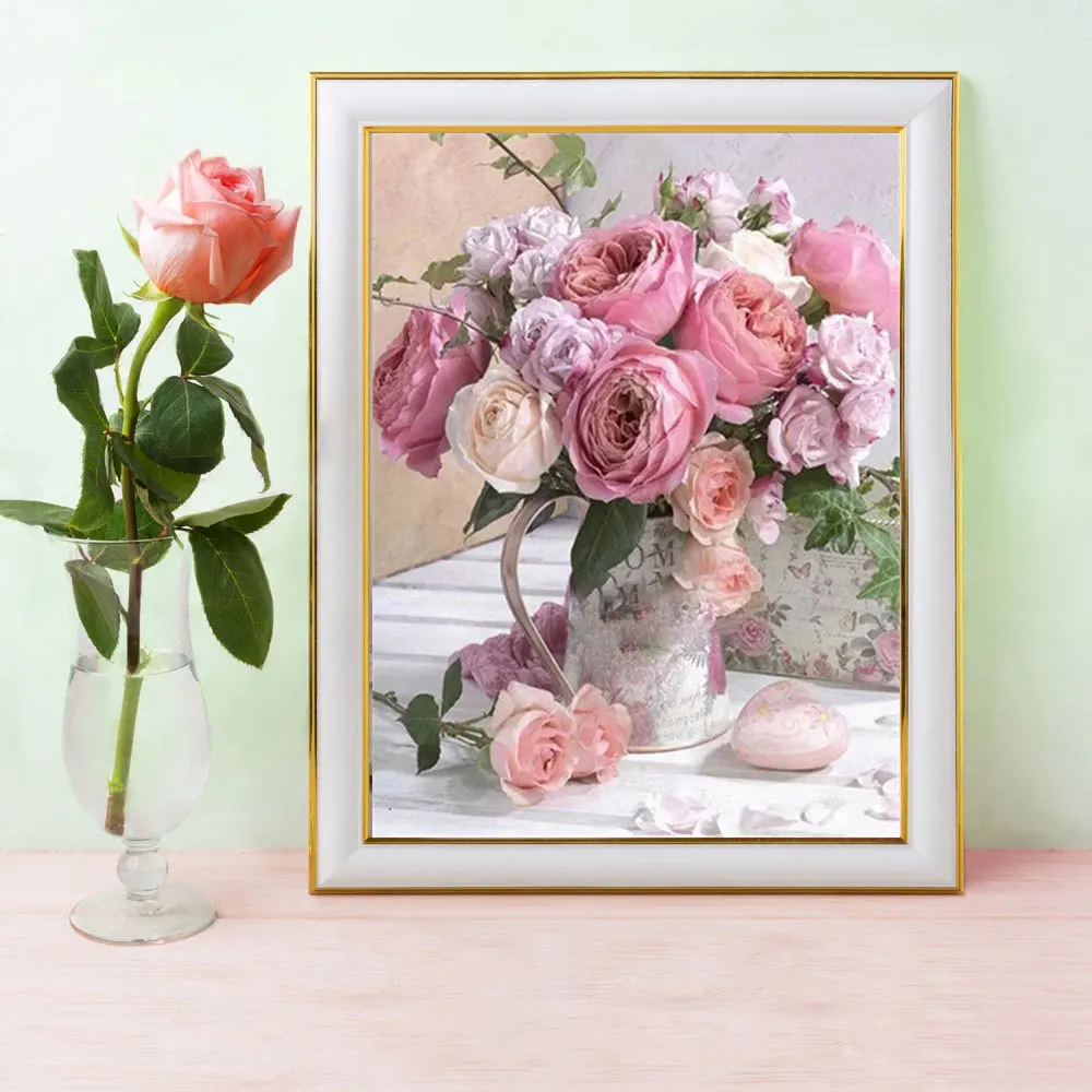 HUACAN Diamond Painting Kit Flower Pictures Of Rhinestones Diamond Embroidery Vase Cross Stitch Peony Full Mosaic Decortion
