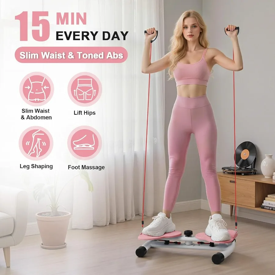 Waist Twister Machine, Ab Twister Board with Resistance Bands - 300 lbs Capacity Home Exercise Equipment for Belly Fat, Core Wor