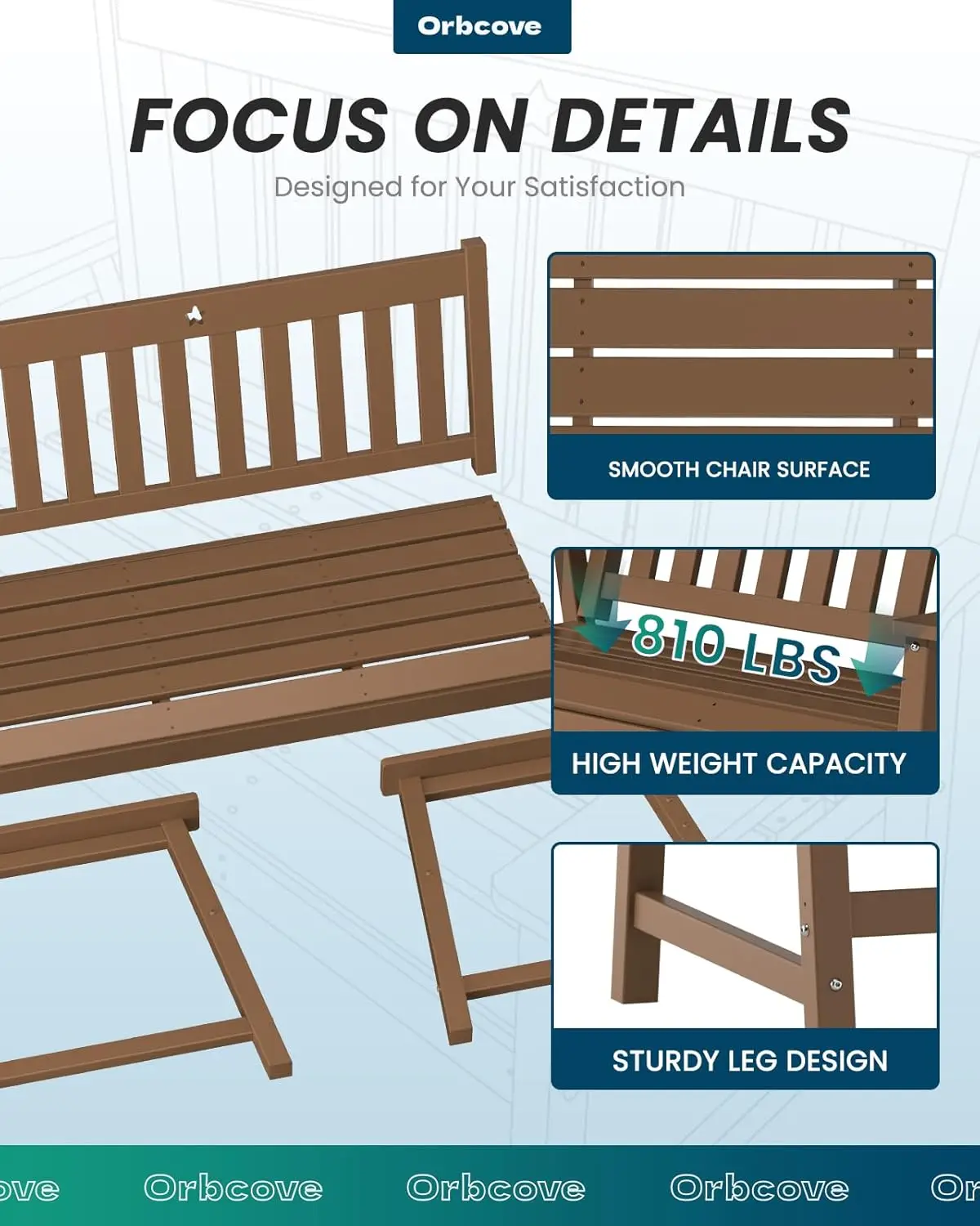 2-Person Garden Bench, HDPE Patio Bench Weatherproof, Durable Porch Bench for Patio, Backyard, Porch, and Park