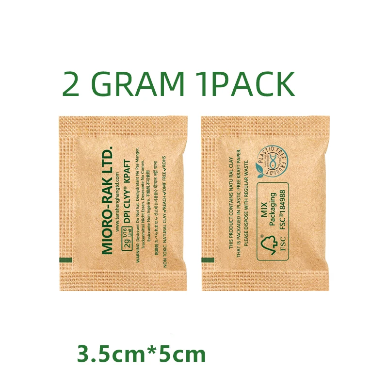 2Gram 100Pack 1/16U Montmorillonite Kraft Clay Desiccants Packs for Storage Silica Gel Packets Alternative, Food Safe Bentonite