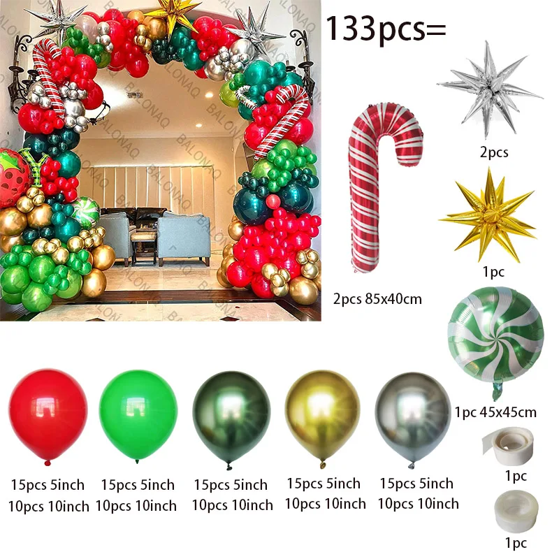 Christmas Balloons Set Garland Arch Kit Red White Metallic Gold Green Balloon for Christmas Party Decorations 2025 New Year