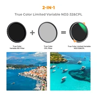 K&F KF k f Concept 2 IN 1 CPL True Color+ND2 32 X  67mm 67 82mm 72mm 77mm 72 77 82 52mm 58mm 2in1 Lens Variable ND32 VND Nano X 2