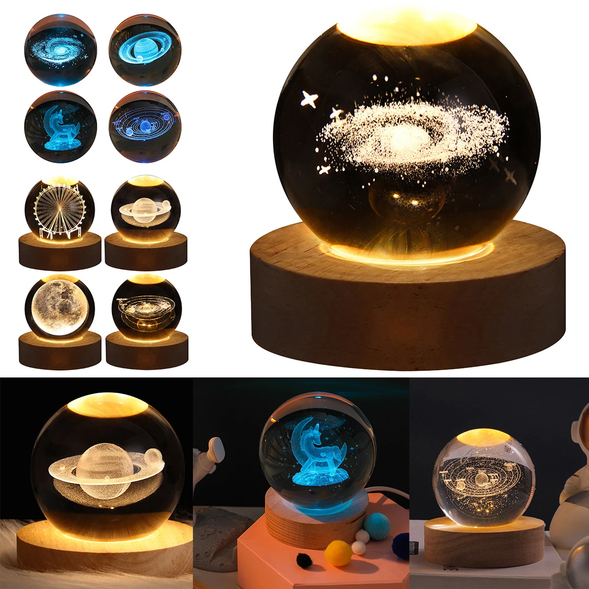 Description Picture 2 of itemCrystal Ball LED Night Light Galaxy 3D Planet Moon Lamp Bedroom Home Decor for Kids Party Children Birthday Christmas Gifts