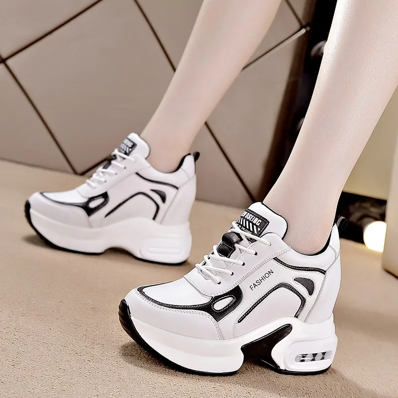 Korean Style White Sneakers Women Solid Color Thick Bottom Lace-up Trendy  Trainers Internal Height Increase Shoes Zapatos Mujer - AliExpress