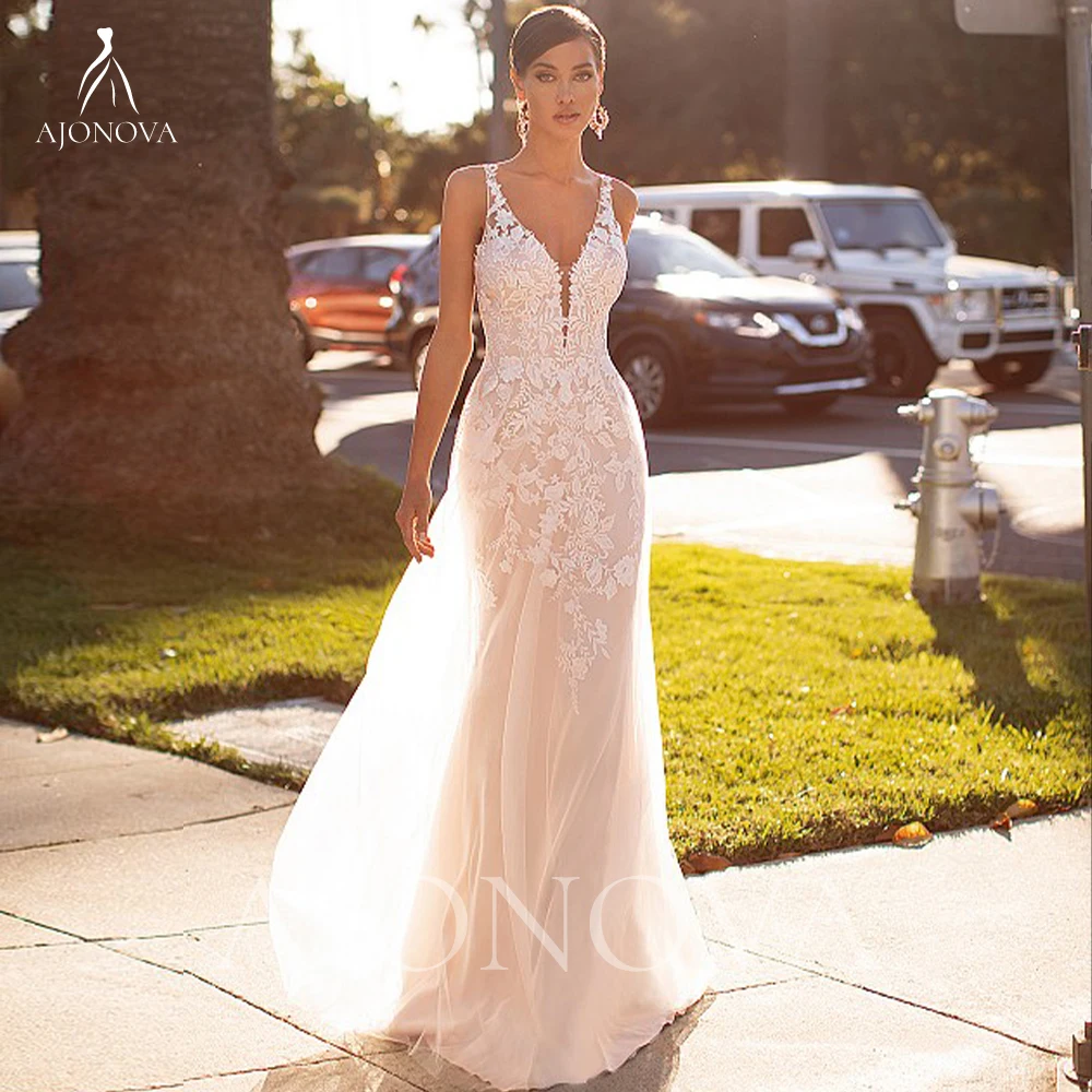 

White Lace Wedding Dresses Dress Wedding Women V Neck Spaghetti Straps Women's Luxury Party Dress White Dresses Woman Bride