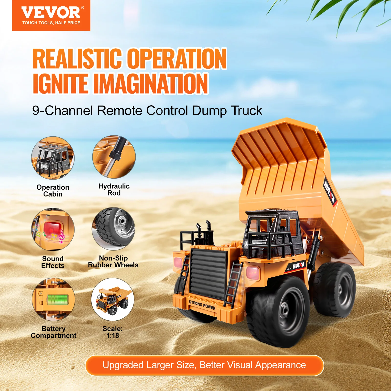 VEVOR RC Car Children Toys Remote Control Dump Truck Toys 9-Channel with Batteries for Toddlers Boys Electric Car Kids Toys Gift 2