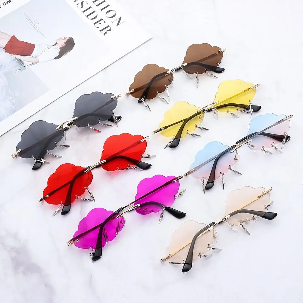 

Clouds Lightning Sunglasses for Women Retro Colorful Rimless Sunglasses UV400 Sun Glasses Funny Party Glasses