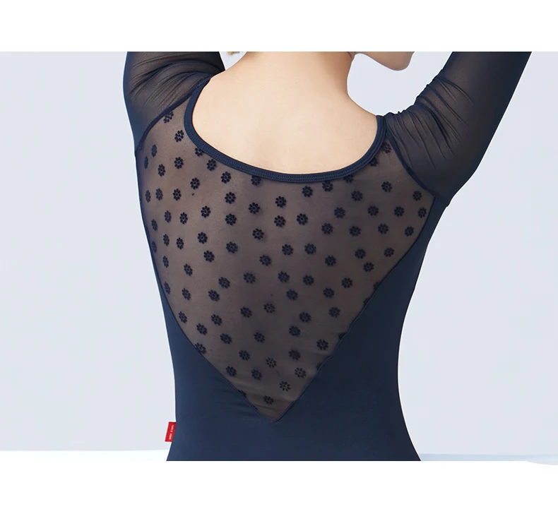 Frauen Mesh Ballett Tanz Trikots Dreiviertel Ärmel Ballett Spleißen Trikots Erwachsenen Ballett üben Tanz Gymnastik Trikots – Detail 14