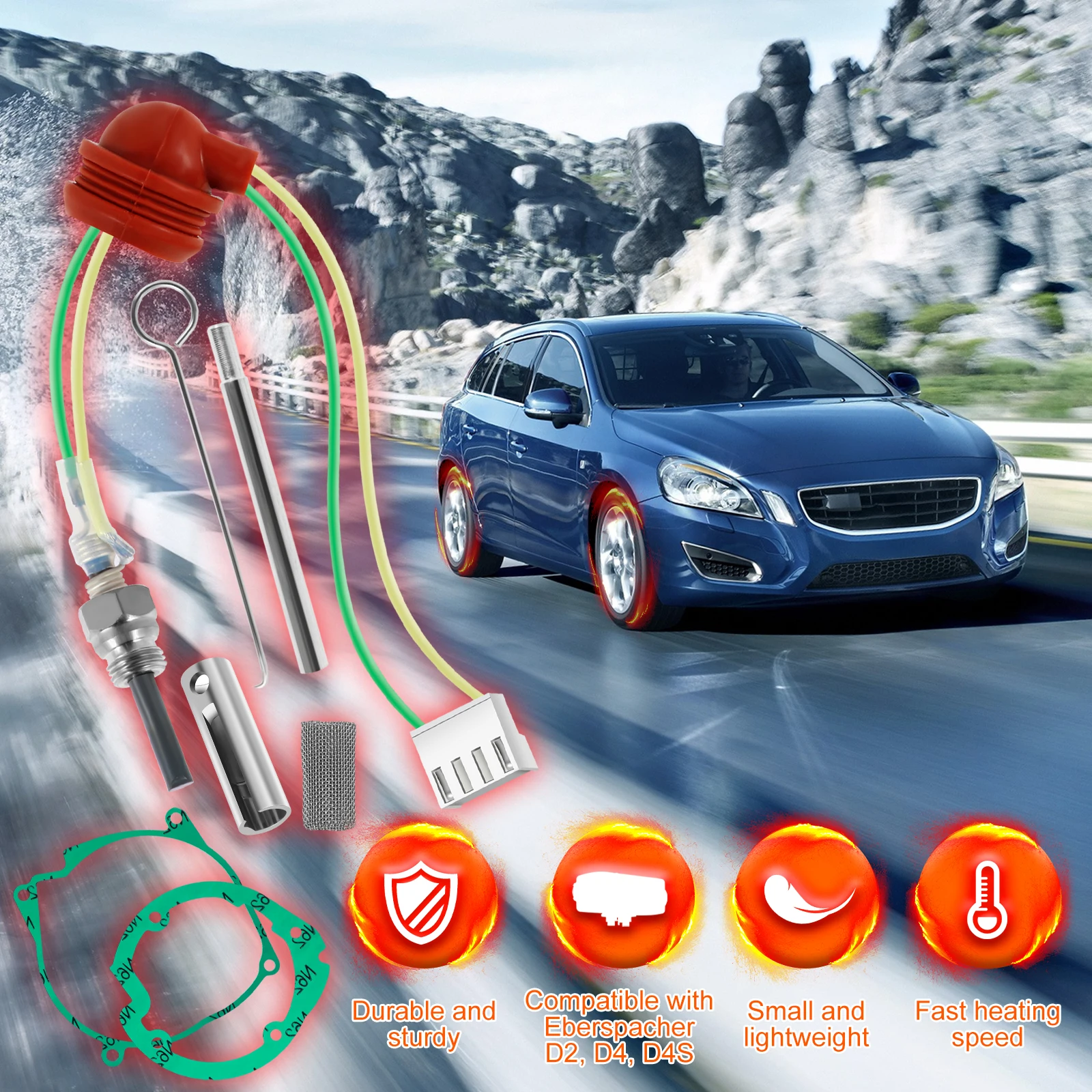 Glow Plug Repair Kit 12V 2KW 5KW 8KW Parking Diesel Heater Glow Ignition Plug Kit with Filter and Removal Fitting Tool Ceramic