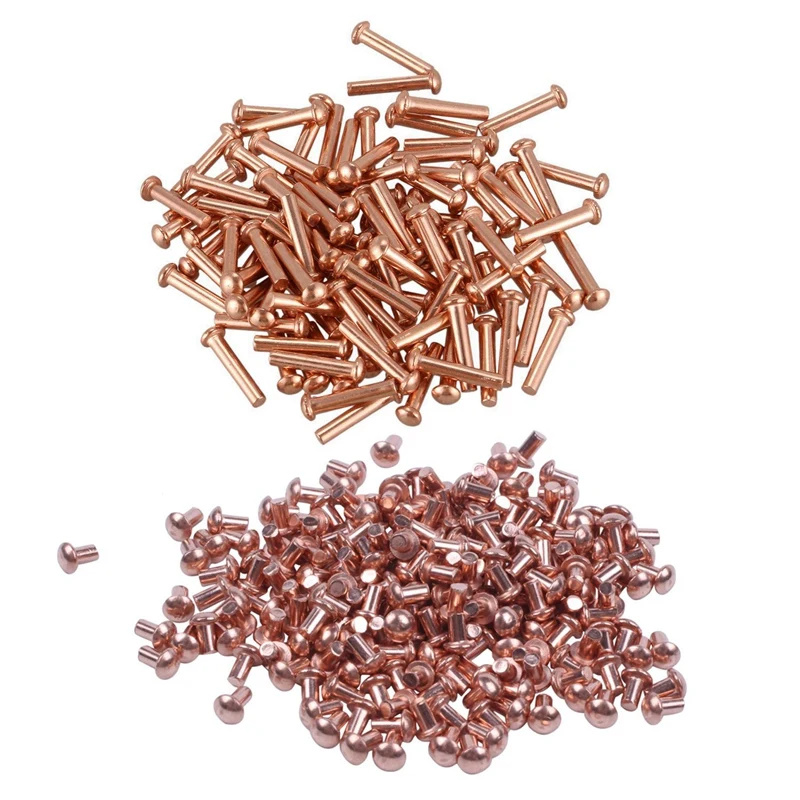 

New-300Pcs Round Head Copper Solid Rivets Fasteners - 200Pcs 5/64 X 1/8 Inch & 100Pcs 5/64Inch X 25/64Inch