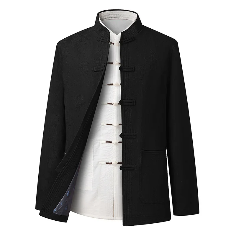 Chinese Traditional Retro Tang Top Clothe Coat Man Long Sleeve Tang Suit Mandarin Collar Jacket Oriental Cotton Kung Fu Shirt