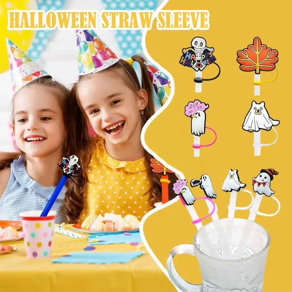 

2023 Счастливый Хэллоуин, соломенный рукав, 6 стилей, искусственная вставка Helloween или Treat для Хэллоуина, многоразовые трубочки T6V5