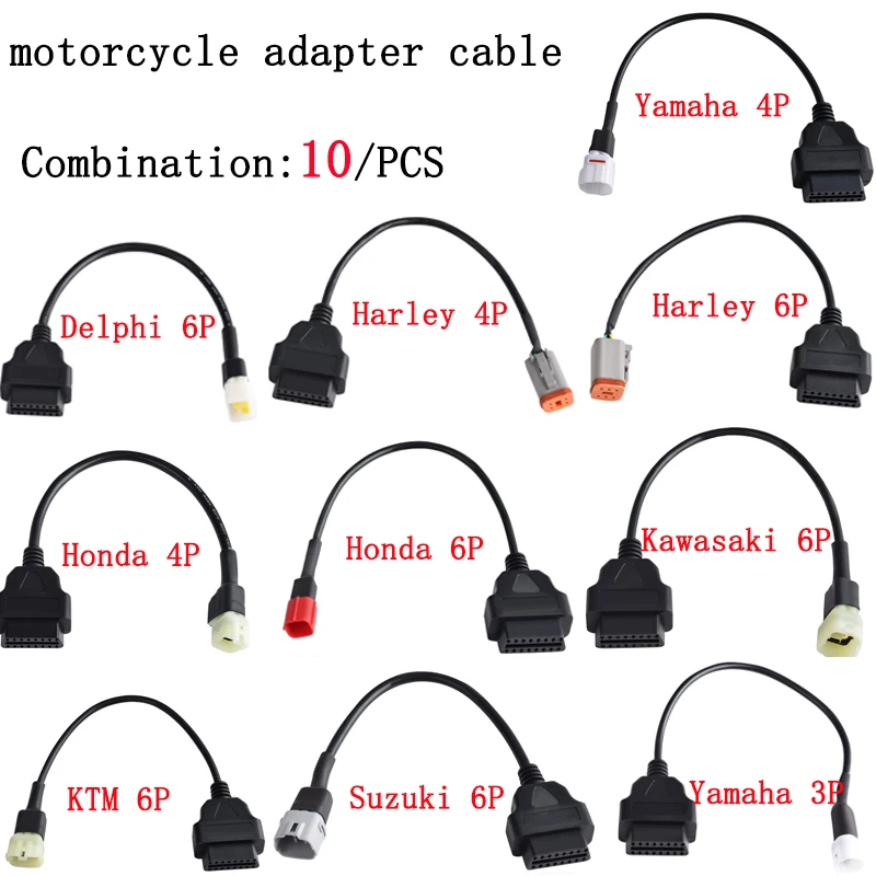 

10Pcs For YAMAHA OBD2 Extension Cable Connector Motorcycle Motobike For KTM For HONDA Moto For SUZUKI For Harley For Kawasaki