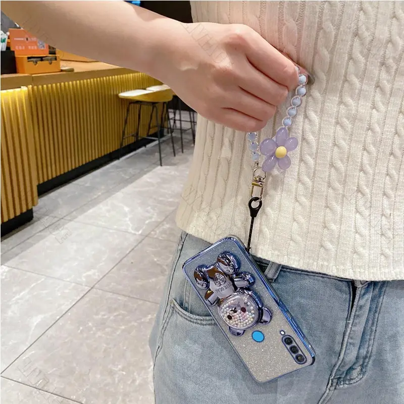 Floral Bear Strap Phone Holder Case with Stand - Universal Fit