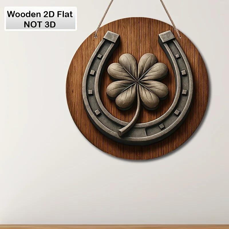 2DLucky Horseshoe Round Wooden Disc 네잎 클로버 아일랜드 행운의 상징 표시 홈 차고 카페 레트로 컨트리 스타일 장식 선물