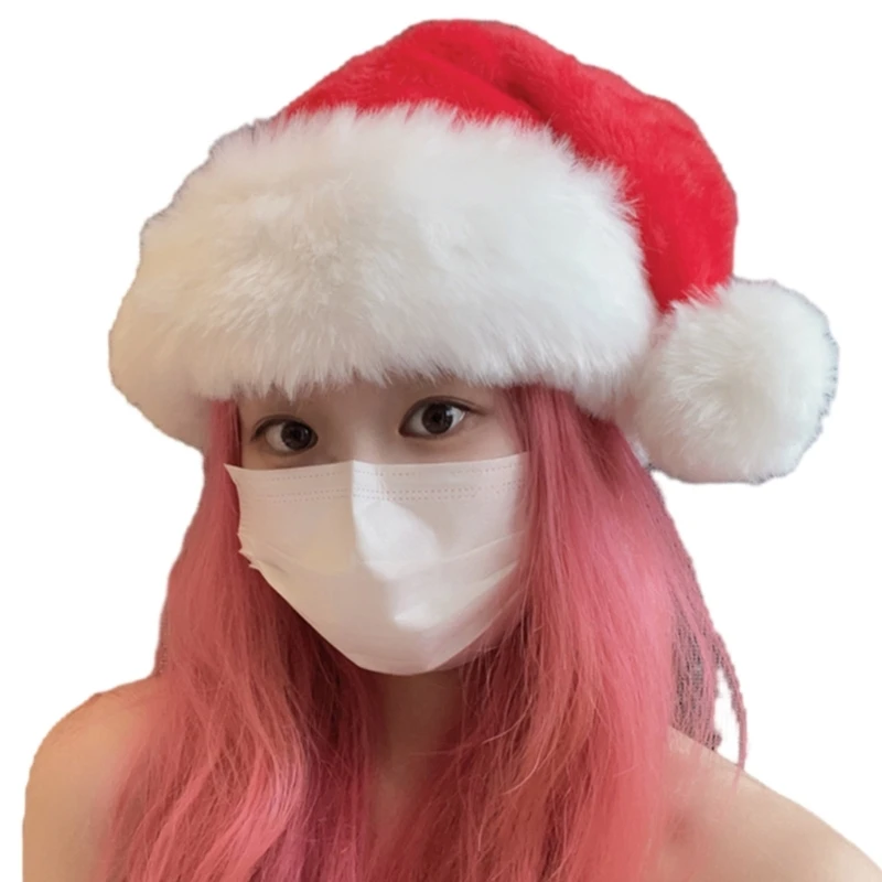 

Christmas Cosplay Santa Hat Unisex Comfortable Red White Hat for Adult N7YD