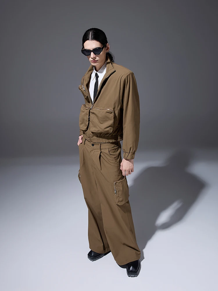 Fashion Men Women 2024 Spring Autumn Pants Zipper Big Pocket Handsome Solid Color Trousers High Street Loose Straight-Leg Pants