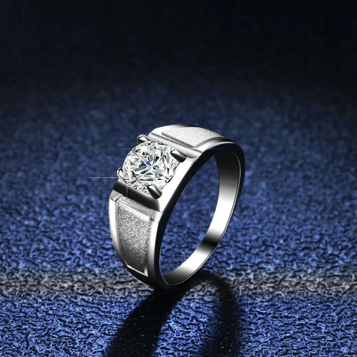 Platinum Pt950 1 Carat Moissanite Diamond Rings Simple Atmosphere Boss Anello Da Uomo Matrimonio Smerigliato Quattro Artigli Gioielli Per Uomo