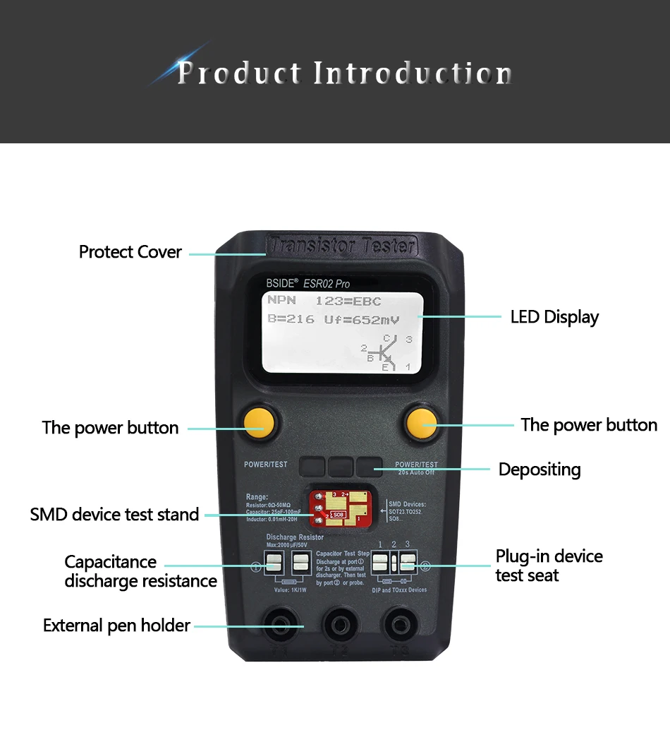 ESR02pro Multi-purpose Transistor ESR/SMD Tester Smart Diode Triode Capacitance