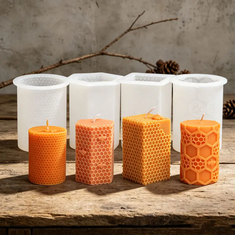 Honeycomb Bee Pillar Silicone Mold - Unique Column Design for DIY Handmade Scented Candles and Crafts