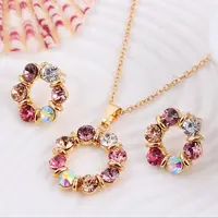 Ensemble collier et boucles d'oreilles en or pour dames, bijoux en forme de cercle de diamant, style de mode simple, vitrail exquis, célébrité, 3 pièces 1
