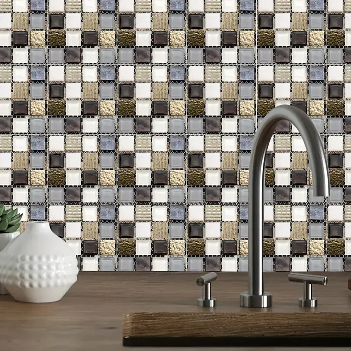 Papel Tapiz De Mosaico, Azulejo De Pared Impermeable De PVC Para Despegar Y Pegar Con Forma