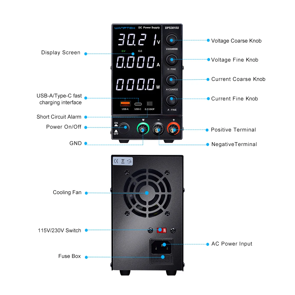 de laboratorio regulada usb tipo c 30v 10a 60v 5a 04