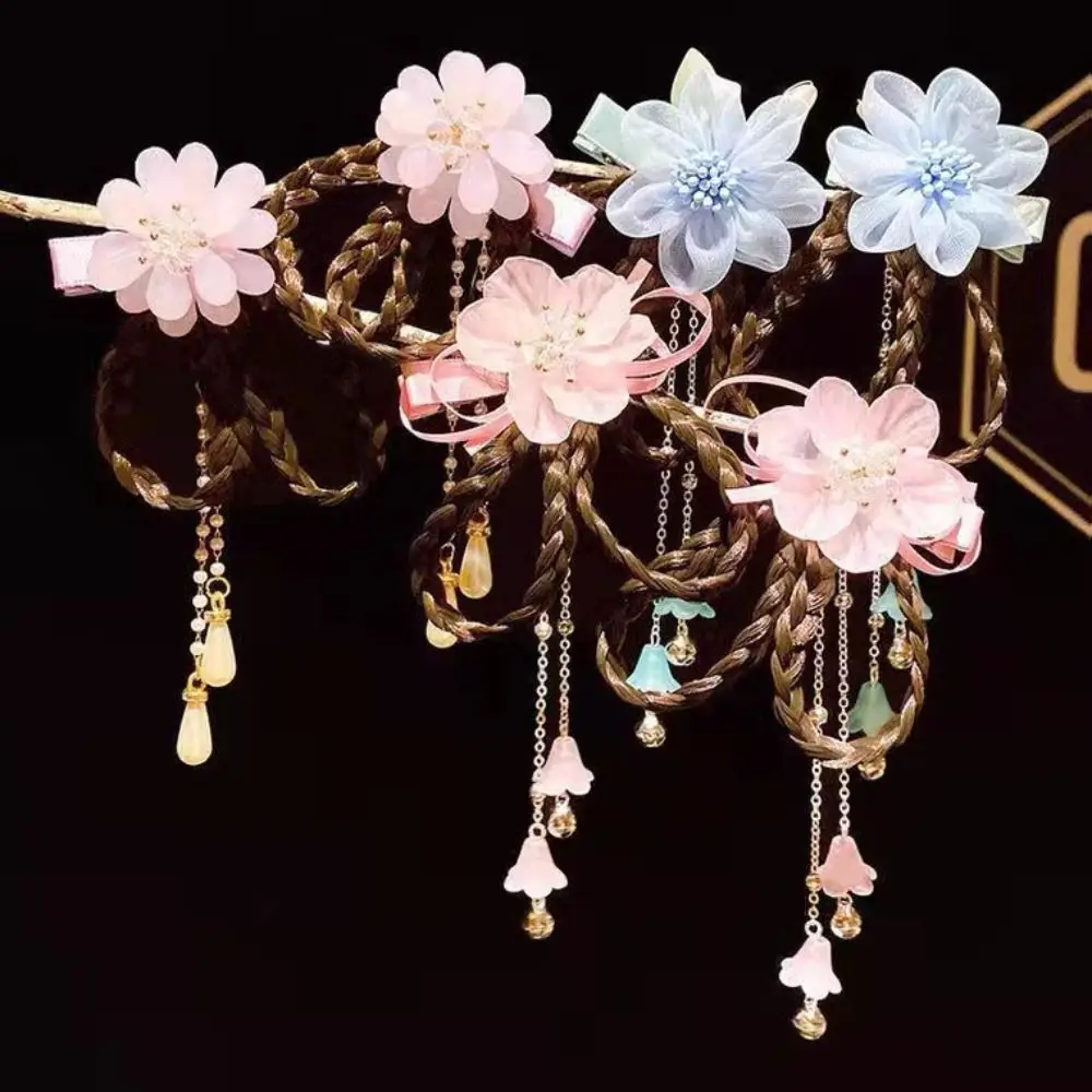 2 Pcs/Set Children Cute Chinese Style Wig Pendant Flower Hair Clips Girls Lovely Sweet Barrettes Hairpins Kids Hair Accessories 3