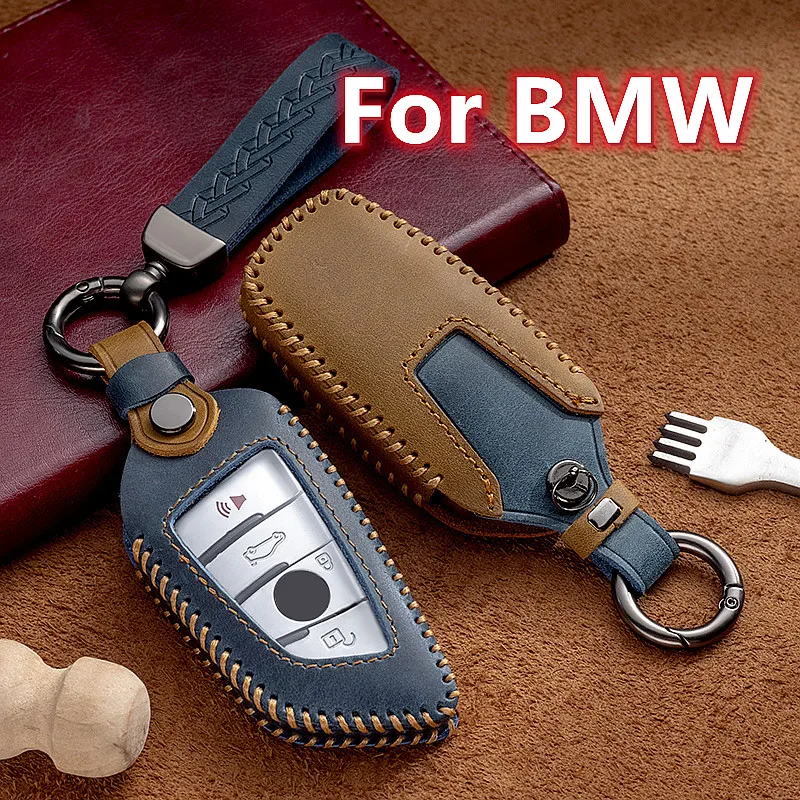 

Crazy Horse Leather Car Remote Key Case Cover Shell Fob For BMW X1 X3 X5 X6 X7 1 3 5 6 7 Series G20 G30 G11 F15 F16 F48 Keyless