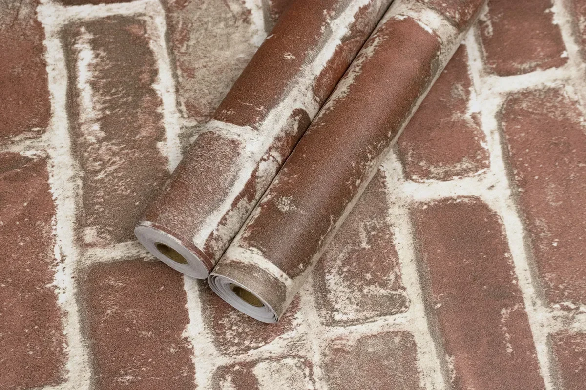 

Red Brick Wallpaper Self Adhesive White Line Peel and Stick Waterproof Vinyl Wall Cover Home Decor Kitchen Drawers Desk Cabinets