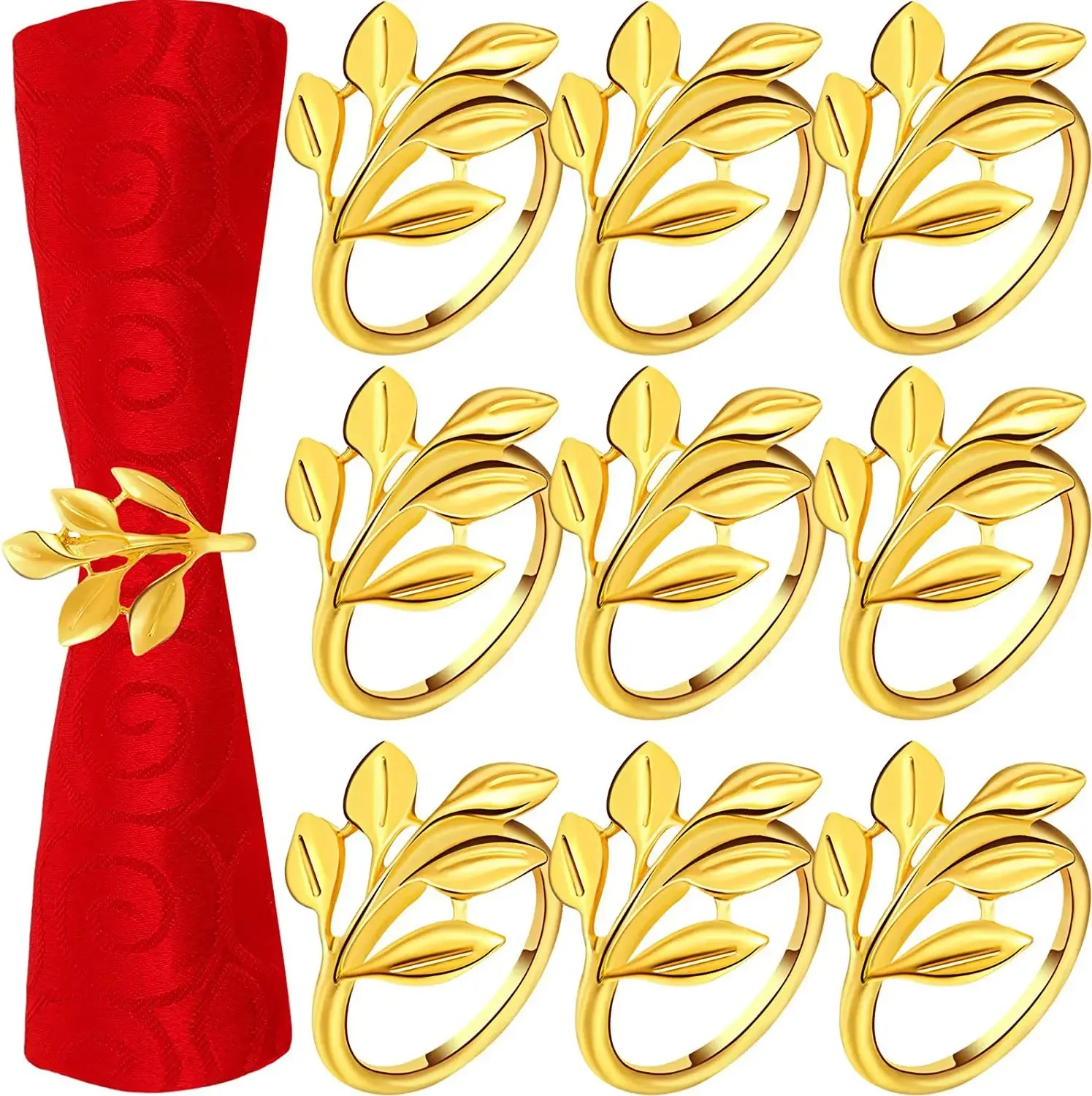 

10Pcs Gold Leaf Napkin Rings for Wedding Fiesta Dinner Feast Napkins Ring Gold Napkin Rings Table Decorations in The Hotel