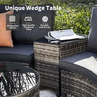 6-Piece Grey Outdoor Patio Furniture Set with Wood Armrests, Glass Coffee Table & Side Table - Image 3