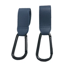 Premium PU Leather Stroller Organizer with 360° Rotatable Hooks, High-Quality Crochet Accents (Blue 2pcs)