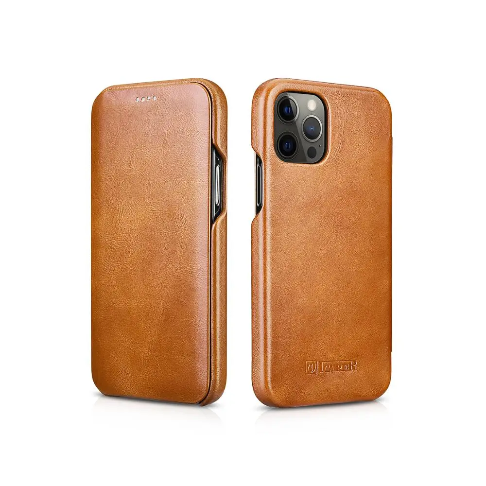 

ICARER Luxury Vintage Leather Phone Case for iPhone 12 Mini Curved Edge Flip Genuine Leather Retro Cover for iPhone 12 pro Max