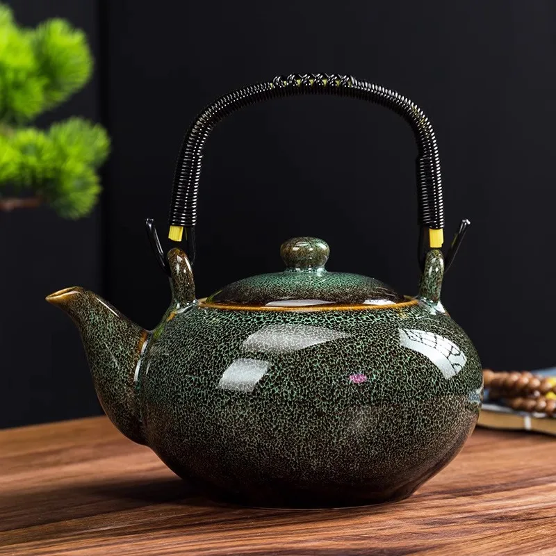 750ML Tianmu Glazed Kiln Transformed Into A Lifting Beam Pot Large Capacity Ceramic Teapot Household Kung Fu Tea Set