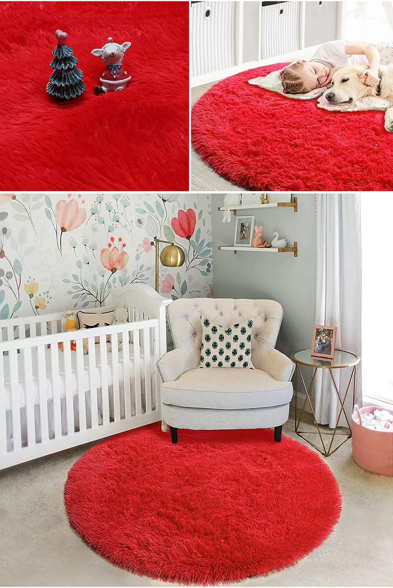 Fluffy Round Rugs For Girls Bedroom Soft Shaggy White Carpet In The Living Room Bedside Rugs Pink Home Decor Hairy Baby Play Mat