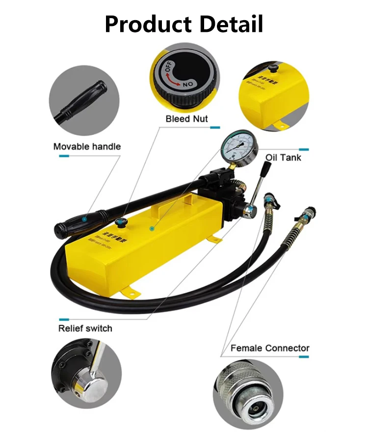 CP-800S Manual Hydraulic Pump 700kg/cm² High Pressure 3000cc Oil Tank 1.8m Hose