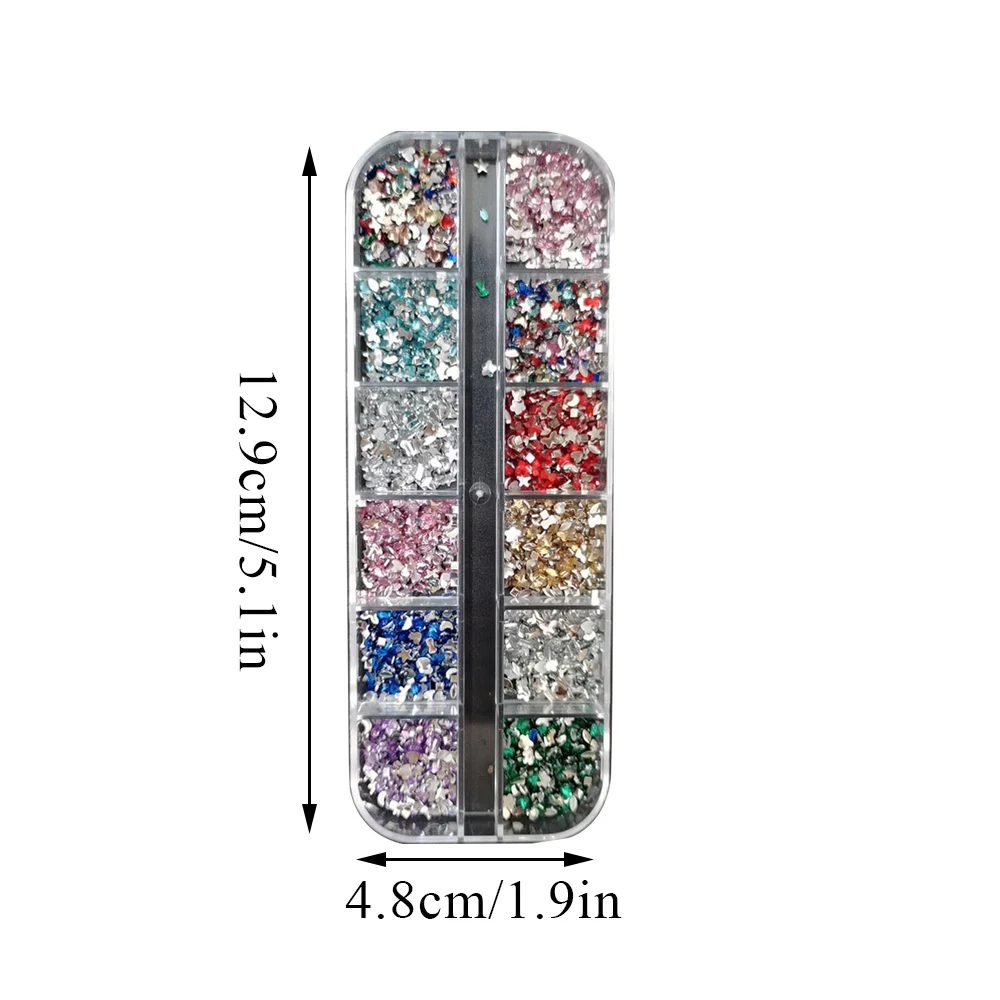 12-Grid 3D Crystal Nail Art Rhinestones & Glitter Set