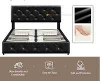 Queen Size Upholstered Bed Frame with 4 Drawers and Adjustable Headboard, Faux Leather Platform Bed with Mattress Foundation St 4