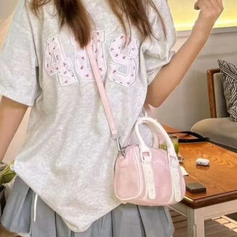 JIAERDI Sweet Cute Boston Bag Women Exquisite Compact Pink Handbag Ladies Sporty Vibrant Casual Shoulder Crossbody Bag Chic 2025