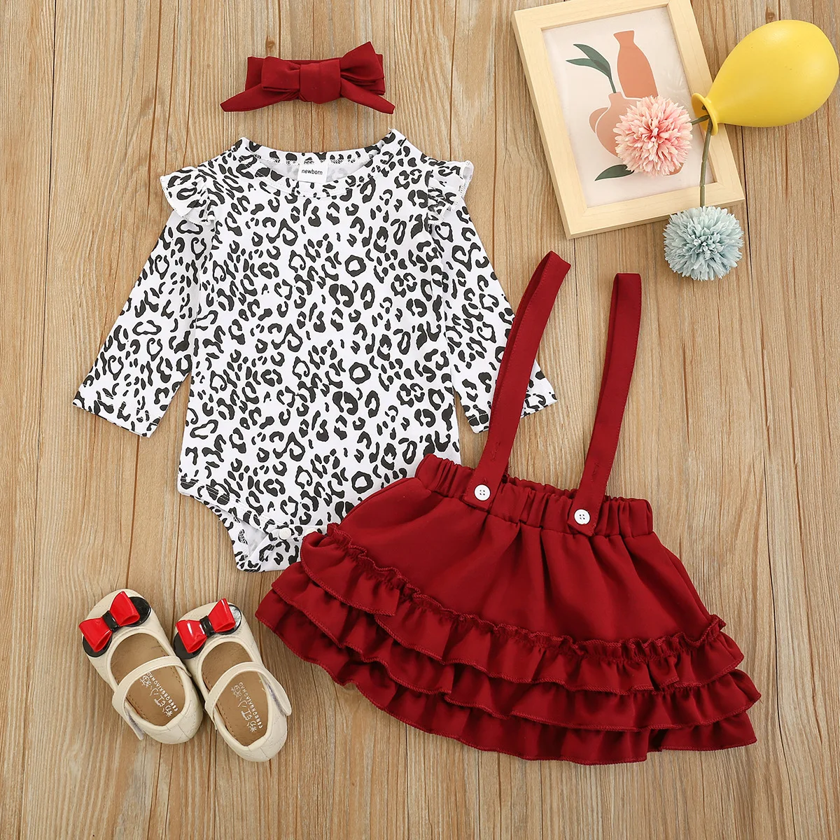 Baby Clothing Ruffle Leopard Baby Romper Sets Babi Clothes Infant