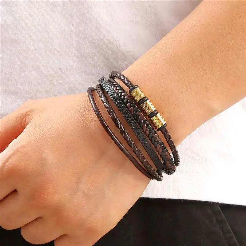 Classic Men's Leather Bracelet 19/21/23cm Hand-woven Multilayer Combination Accessory Fashion Man Jewelry leather bracelet