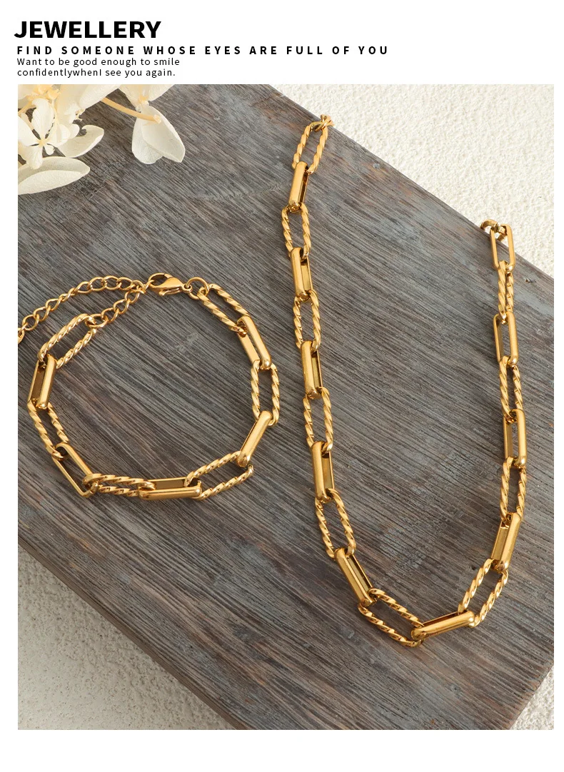 Marken-Edelstahl Neues Halsketten-Armband-Set für Damen Mode Kubanische Dicke Kette Vergoldeter Modeschmuck Großhandel – Detail 20