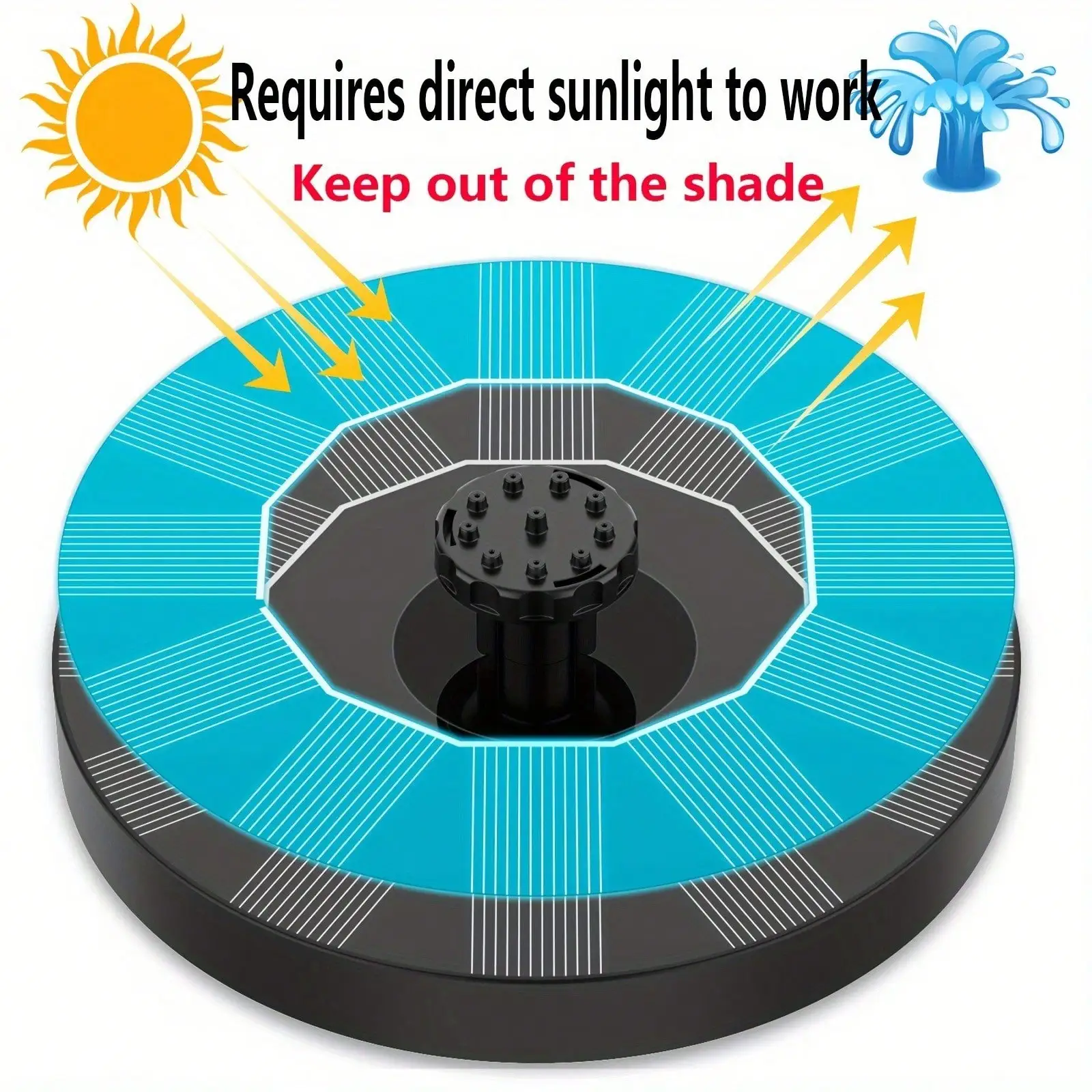 1pc Solar Powered Fountain, Outdoor Landscape Fountain Water Pump Suitable For Birds, Bees And Butterflies - Includes 2 Connecting Rods And 8 Nozzle Types, Wired Solar Powered, No Battery Required, Suitable For Garden 5